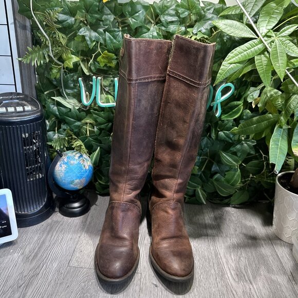 Born Women's Poly Riding Boot Size 8 M Tall Zip Block Heel Brown Leather - Picture 2 of 13